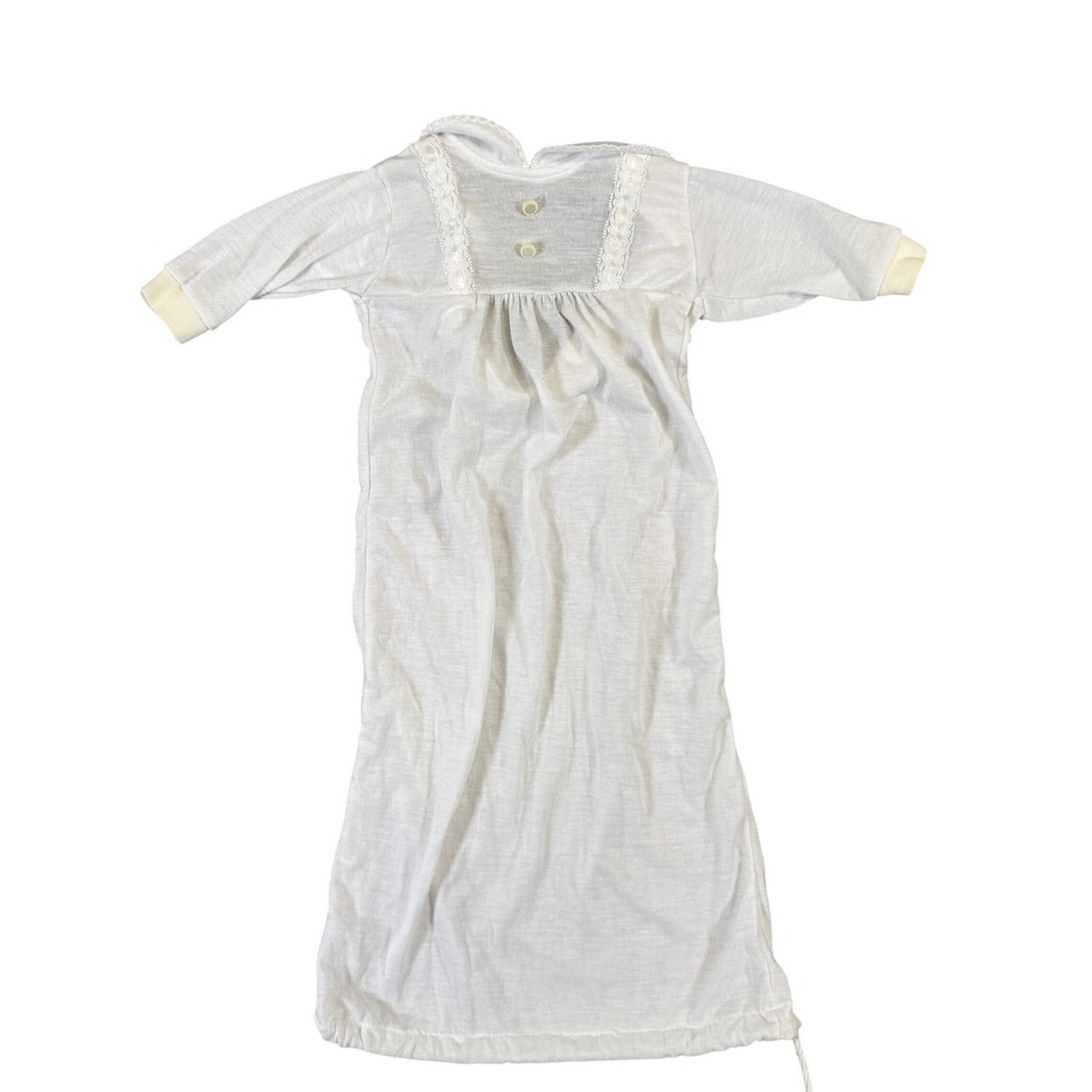 Vintage White Lace Trim Baby Sleep Gown Long Sleeve Drawstring Newborn Sleeper
